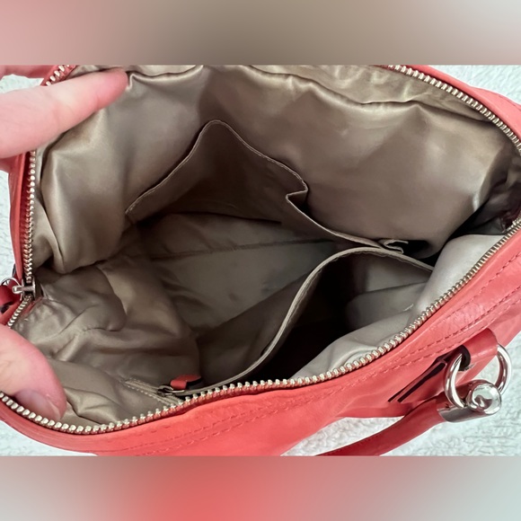 Coach Coral Pink Leather Satchel Bag Womens Pleated Chain Shoulder F15339 - Picture 10 of 16